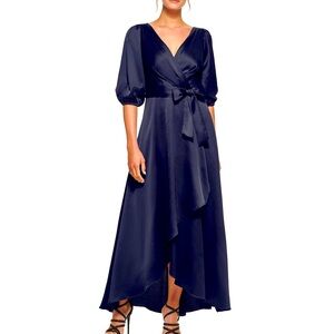 Elegant Navy Blue Wrap Dress